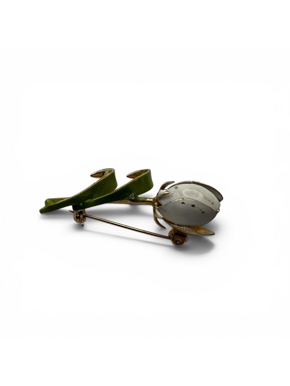 Vintage Floral Brooch Pin with Green Enamel Stem